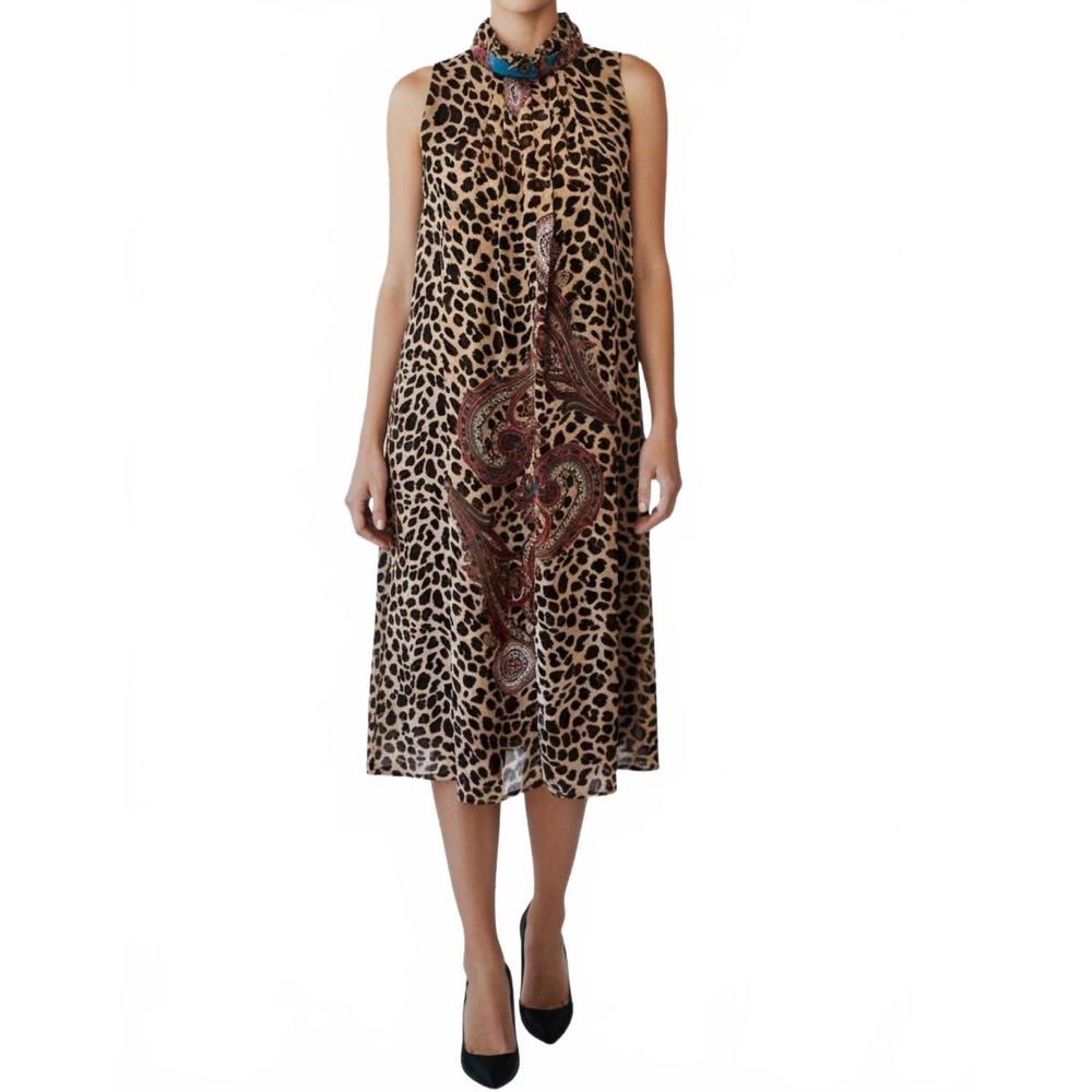 NEW DIVA USA print sleeveless maxi dress in animal touch of turquoise